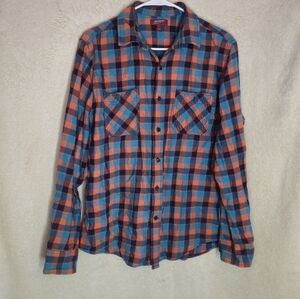 Arizona Jean Co. Mens Button Up Orange Checkered Size Medium Longsleeve 100% Cot
